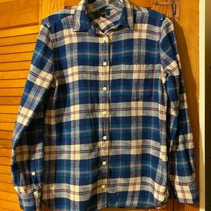 J.Crew Long Sleeve Blue White & Pink Plaid Flannel Shirt